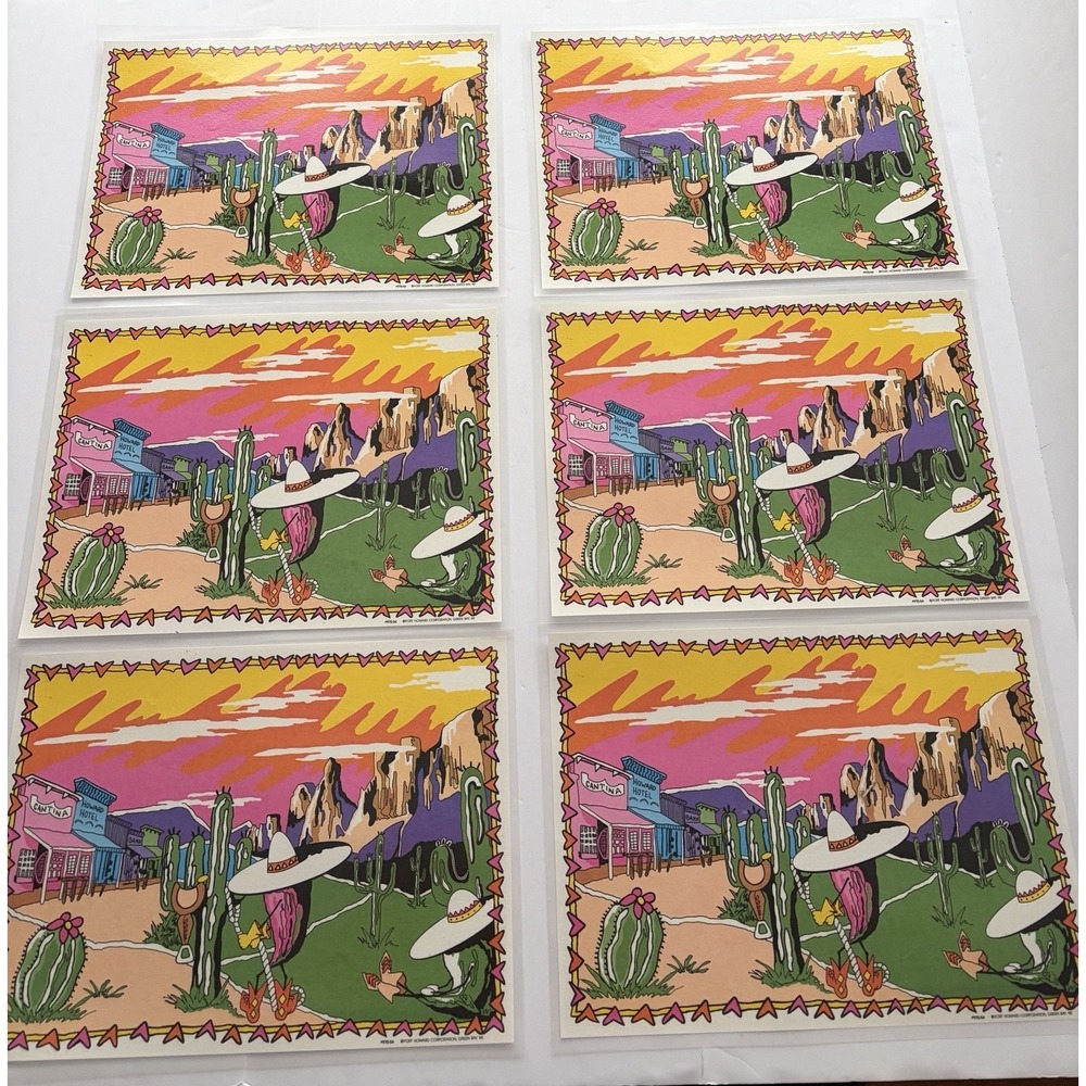 Vintage Fort Howard Paper Placemats‎ Western Cantina Roadrunner Set 6 Laminated